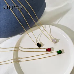 Pendant Necklaces GHIDBK Multicolor Dainty Single Stone Zircon Waterdrop Necklace Women's Stainless Steel Gold Plated Jewelry High End