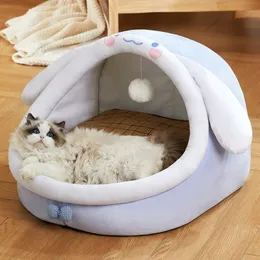 Letti per gatti Mobili OUZEY Comfort Sleeping Pet Cat House Morbido e caldo letto per gatti con giocattoli Semi-chiuso Gattino Pet Home Lavabile Cestino per gatti Letto per cuccioli 231011