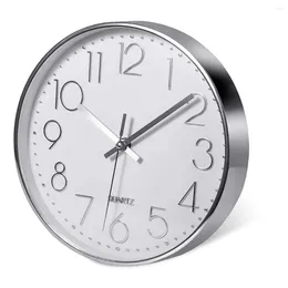 Väggklockor Premium Silver Clock Decoration Modern Silent For Home Office Kitchen (25 cm silver)