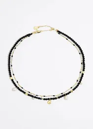 Naszyjniki wiszące Hiszpania eleganckie słodkowodne ziarno perłowe złoto podwójny pierścień krótki styl