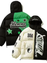 Herrjackor vinter parkas hoody män hip hop tai chi skelett bomullsjacka hoodies lösa varma rockar man vadderad parka 231011