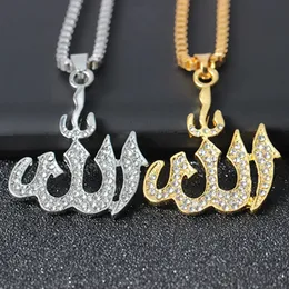 Gargantilhas Ouro Prata Cor Muçulmana Islam Colares para Homens Mulheres Long Chains Ice Out CZ Colar de Cristal Pingente 280168 231011