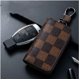 PU Leather Bag Keychains Car Keys Holder Key Rings Black Plaid Brown Flower Pouches Pendant Keyrings Charms For Men Gifts 4 Colors