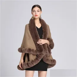 Lenços Lenços Lenços Soltos Bat Manga Macia Malha Sobretudo Mulheres Festa de Inverno Manto Largo Faux Rex Fur Collar Casaco Capa Moda Ponchos Chal F Dhfxa