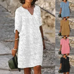 Urban Sexy Kleider Mode Druck Lose Temperament frauen VNeck Mid Sleeve ALine Rock Sommer 2023 Vintage Übergroßen Kleid S5XL 231011