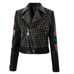 Women's Jackets Women Spring Black Rivet Leather With Rose Rock Punk DJ And Coats For
