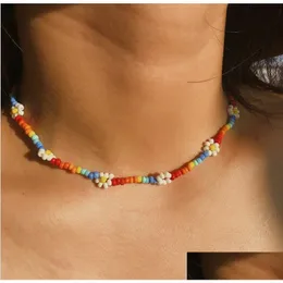 Hänge halsband bohemian mix färgfrö pärla blommakoker halsband kort krage klumpkedja halsband för kvinnor uttalande juvelr dhcwg