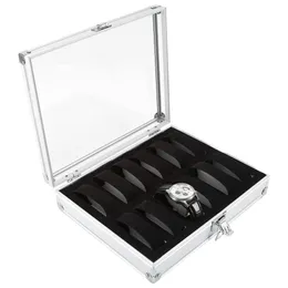1 pçs 6/12 grades slots de alumínio relógios caixa exibição jóias armazenamento quadrado caso camurça dentro do recipiente relógio caixão dhgarden otq7j