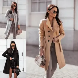 Wollmischungen für Damen Langer Stil Winter Damenmode schlanker einreihiger eleganter Trenchcoat aus Wollmischgewebe mit Gürtel lässig 231011