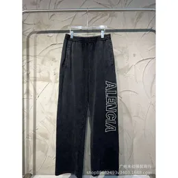Family's Balenciiaga Mens Designer Pant Version Sweater Pants 23 Paris New Large Outline Letter Embroidery Washed Worn Loose Men's Women's Looped