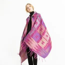 Shawls Autumn Winter National Hat Cloak Shawl Imitation Cashmere Tourist Scarf Women Poncho Capes Navy Lattice 231012