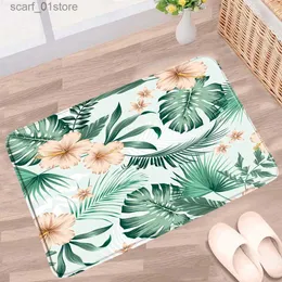 Non-Slip Bath Mats Tropical Leaves Bath Mat Palm Leaf Monstera Flower Green Plant Pattern Non-slip Rugs Flannel Home Decor Bathroom Kitchen CarpetL231012