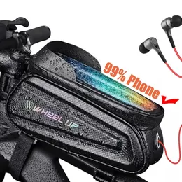 Packtaschen Regenfeste Fahrradtasche Fahrrad-Front-Handyhalter mit Touchscreen-Oberrohr Reflektierendes MTB-Zubehör 231011