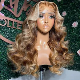 Brazilian Highlight Wig Human Hair Body Wave 13x4 HD Lace Frontal Wigs For Women Honey Blonde Ombre Lace Front Synthetic Wigs