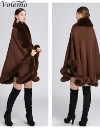 Elegant Faux Fur Shawl Cape - Womens Winter Knit Cloak Overcoat Elegant Faux Fur Shawl Cape - Womens Winter Knit Cloak Overcoat