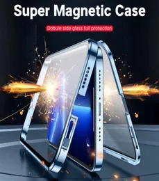 Custodie magnetiche in metallo 360 per iPhone 12 13 Mini 11 12 13 14 Pro Max Custodia in vetro a doppia faccia adatta per iPhone X XR XS 7 8 6 6S Plus SE Cov9500602
