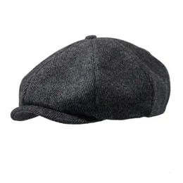 Basker Winter Woolen åttkantig pappa toppade mössa Big Head Man Sboy Hat Män plus storlek Filt basker 54-56 cm 58-61cm 231012