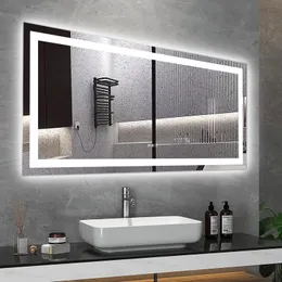 Espelho de banheiro LED 60x 32 polegadas com luzes, espelho de vaidade de banheiro LED com escurecimento antiembaçante