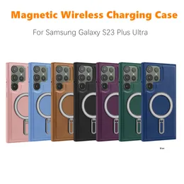 Classic Wireless Charging Case for Samsung Galaxy S23 Plus S23 Ultra With Ring Holder Leather Protective Bumper Cover silicone leather Cases Accessories