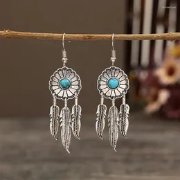 Kolczyki Dangle Bohemian Vintage Tassel Dream Catcher Feather Turkusowe kolczyki dla kobiet impreza punkowa biżuteria prezenty EH2189