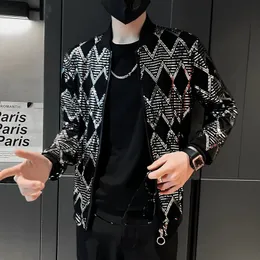 Kurtki męskie Jas's Men Diamond Plaid Jackets Men Hip Hop Y2K Bombers Kurtka nocna klub scena uliczna cienki płaszcz ubrania veste homme 231011