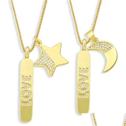 Ожерелья с подвесками из 18-каратного золота с кубическим цирконием Loe Bar Ожерелье с подвеской из бриллианта и луны, звезды, ожерелья для рук Goden Chain для женщин и мужчин Хип-хоп Fa Dhml1