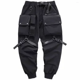 Men's Pants Street Hip Hop Cargo Men Multi-pocket Button Ribbons Joggers Black Harem Pencil Trousers Male