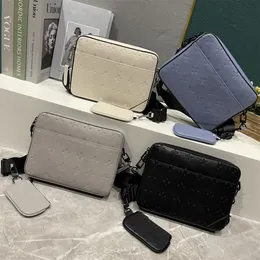 24SS Fashion Designer Bag Men Trio Messenger Bag Högkvalitativ Crossbody Väskor Kvinnor för klassiska Luxury Tygväskor Plånbok präglade läder axelväskor