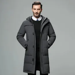 Masculino para baixo parkas inverno longo para baixo jaqueta grossa casaco quente com zíper com capuz algodão acolchoado moda casual trincheira 2023 231011