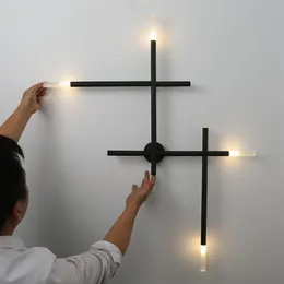 Modern Art Cross Shape Wall Lamps LED Industrial Wall Light Aisle vardagsrum sovrummet Bedside Iron Wall Sconce Black Gold305e