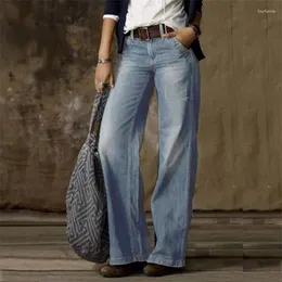 Kvinnors jeans 2023 Vintage Style Loose Fashion Mid midja denim Wide Leg Pants Street Casual Female Trousers S-3XL Drop Ship