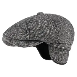 Berets HT3336 Autumn Winter Cap Hat Thick Warm Men Beret Cap Male Vintage Wool Beret Hat Dad Grandfather Ivy Octagonal sboy Flat Cap 231012