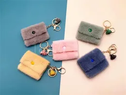 Candy Color Plush Mini Coin Purse Keychain Söta mjuka små plånböcker Fashion Women Headset Bag Tassel Key Ring Pendant DB232