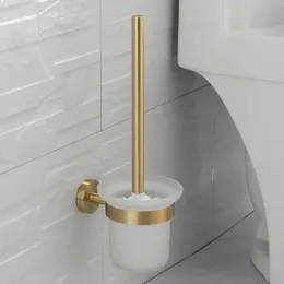 Toilet Brushes Holders Toilet Brush Holders Brushed Gold Finish Wall Mounted Toilet Brush Holder With Glass Cup Stainless Steel Bathroom Accessories 231012