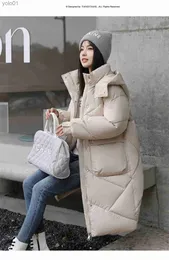 Parka da donna in piumino da donna 2023 Autunno Inverno Parka lungo scozzese allentato addensare cappotti caldi con cappuccio Zip casual antivento nero bianco piumini L231012