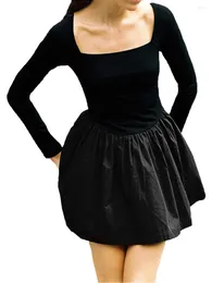 Casual Dresses Vintage Black Party Bubble Dress Women's Long Sleeve Square Neck Tutu Mini Evening Formale Ball Gown Vestidos 2023