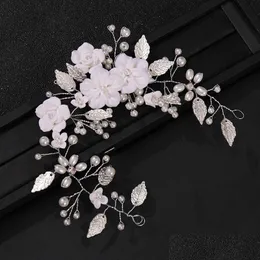 Liść kwiatowy Pearl Pasmak Wedding Hair Akcesoria Rhinestone Bridal Queen Tiara Coman Fairband Jewelry Gift Dhgarden otdvo