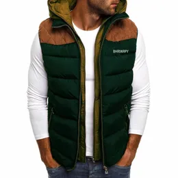 Mens Down Parkas Bhriwrpy Autumn and Winter European Vest Fashion Colorblocking Hooded Cotton Clothes 231012