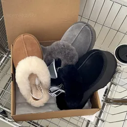 2023 Ny Ultra Mini Platform Boot Tasman Tazz Päls tofflor Plush Boots Autumn Winter Tjock Bottom Plush Warm Round Huvudet Mocka övre ull Kvinnor Stövlar