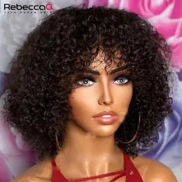 Perucas sintéticas Jerry Curly perucas de cabelo humano com franja completa máquina feita perucas destaque mel loira perucas coloridas para mulheres cabelo remy peruano 231012