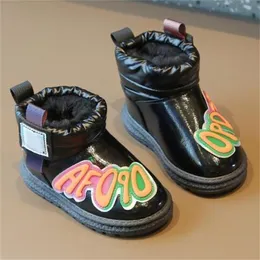 Детские зимние ботинки из искусственной кожи, непромокаемые детские ботильоны, зимняя теплая обувь для мальчиков и девочек, шерстяные толстые детские пинетки