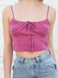 Tanques de mujer Vintage Lace-Up Slim Camis Top Mujeres Dulce Lindo Sexy Sin mangas Pliegues Algodón Y2K Ropa Mujer Verano Retro Sólido Cultivo Chic