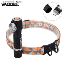 Lâmpadas de cabeça USB recarregávelHeadlamp Camping Lamp Outdoor Zoom Focus Farol Luz de ângulo reto 3 modos Head Light com bateria embutida Q231013