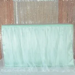 Table Skirt Satin Tulle Skirts Pefect For Christmas Baby Showers Birthday Gender Reveals Wedding Party Decoration 4FT/6FT/9FT