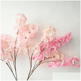 Kwiaty dekoracyjne 105 cm Cherry Blossom Single Artificial Flower Branch for Home Dekoration Wedding Party Fake Wieście Akcesoria Dhhe3