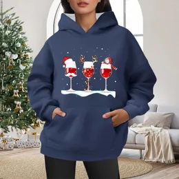 여자 후드 크리스마스 와인 컵 스웨터 레이디 느슨한 피팅 프린트 스웨트 셔츠 까마귀 어깨 길이 소매 ropa para mujer