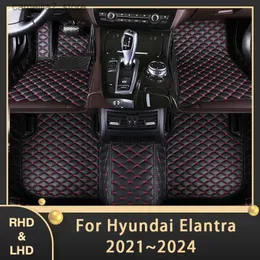 Tapetes de chão Tapetes de carro para Hyundai Elantra Avante i30 CN7 2021 2022 2023 2024 Almofadas de pé personalizadas de couro Acessórios interiores de carpete Q231012