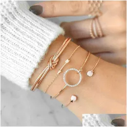 4 Pcs/ Set Classic Arrow Knot Round Bangle Crystal Gem Mtilayer Adjustable Open Bracelet Women Fashion Party Jewelry Dhgarden Otv5J