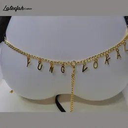 خواتم زر جرس السرة Latefah Summer Stailstel Steel Letters Name Personaled Belly Ceist Chains Body Body Banty for Women Jowloy 231012