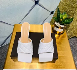 Pantofole sexy con tacco alto moda Designer di lusso Sandalo da donna in pelle Tinta unita di alta qualità con rombo Infradito Estate Luxurys Donna Fashi